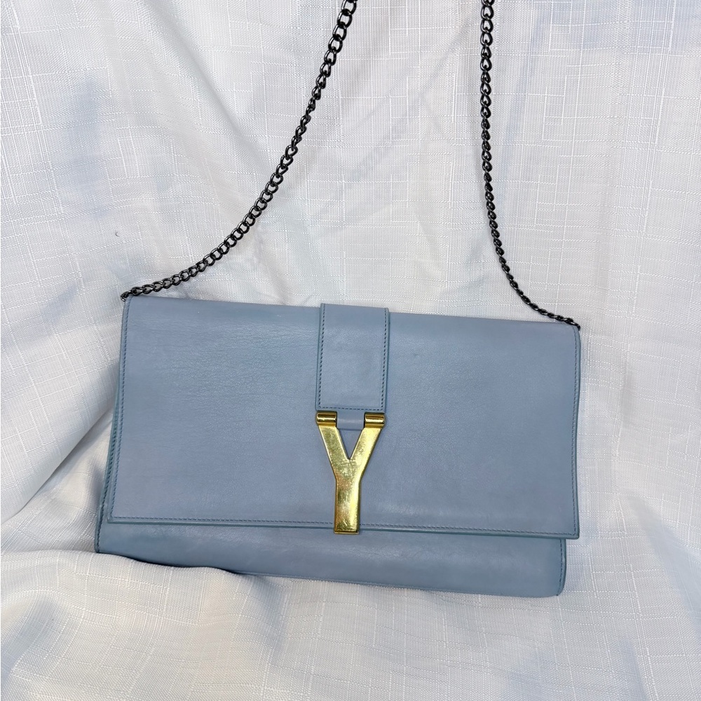 Yves Saint Laurent Blue Leather Clutch on Chain Bag